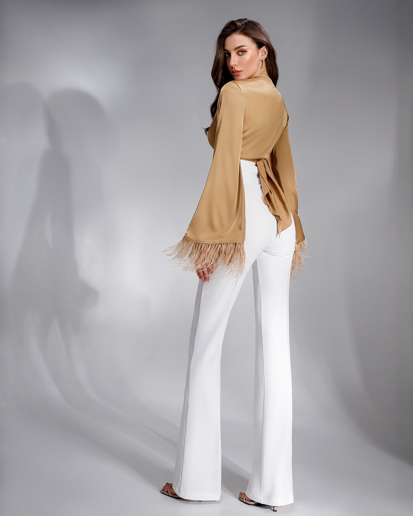 Gold Silk Feather Sleeve Blouse (article 345)