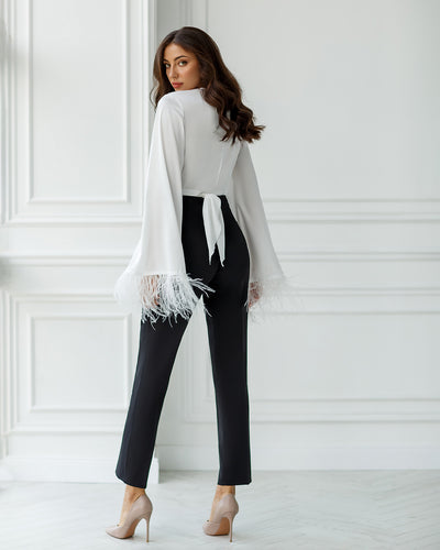 White SILK FEATHER SLEEVE BLOUSE (ARTICLE 345)