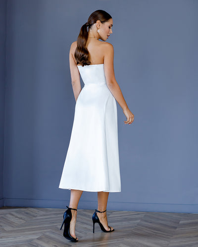 White SATIN CORSETED STRAPLESS DRESS (ARTICLE 047)