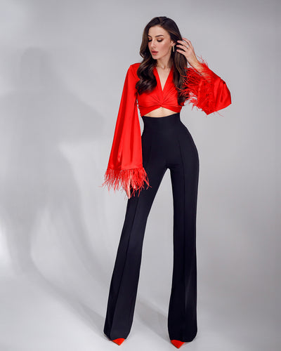 Red SILK FEATHER SLEEVE BLOUSE (ARTICLE 345)
