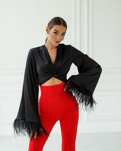 Black SILK FEATHER SLEEVE BLOUSE (ARTICLE 345)