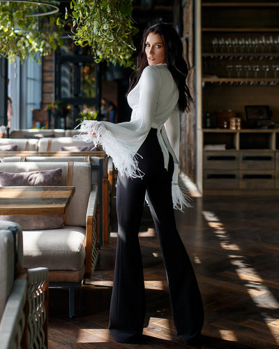 White SILK FEATHER SLEEVE BLOUSE (ARTICLE 345)