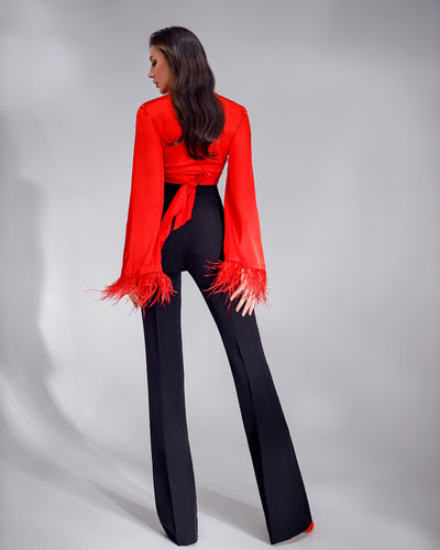 Red SILK FEATHER SLEEVE BLOUSE (ARTICLE 345)