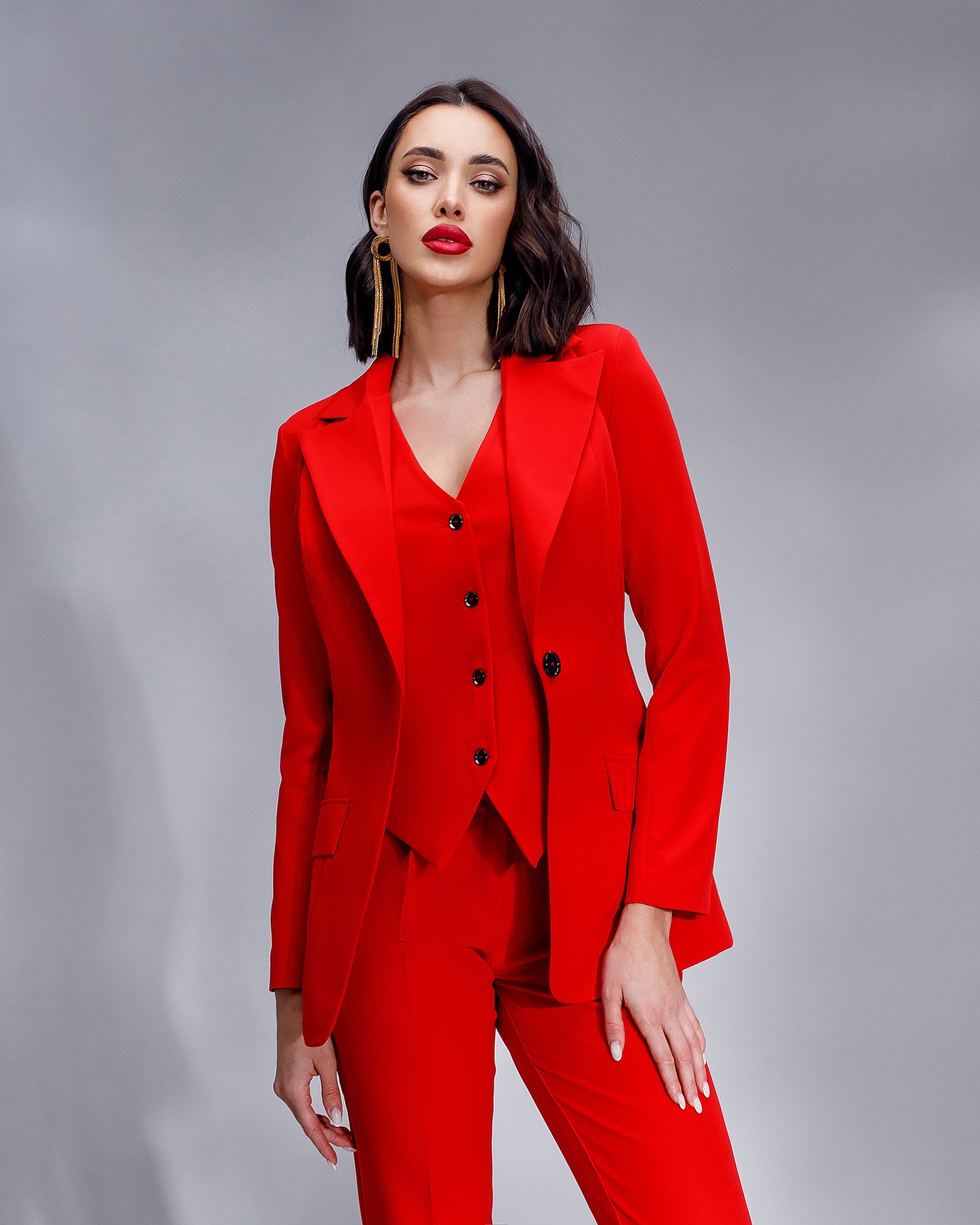 Red OFFICE SLIM-FIT 3-PIECE SUIT (ARTICLE 033)