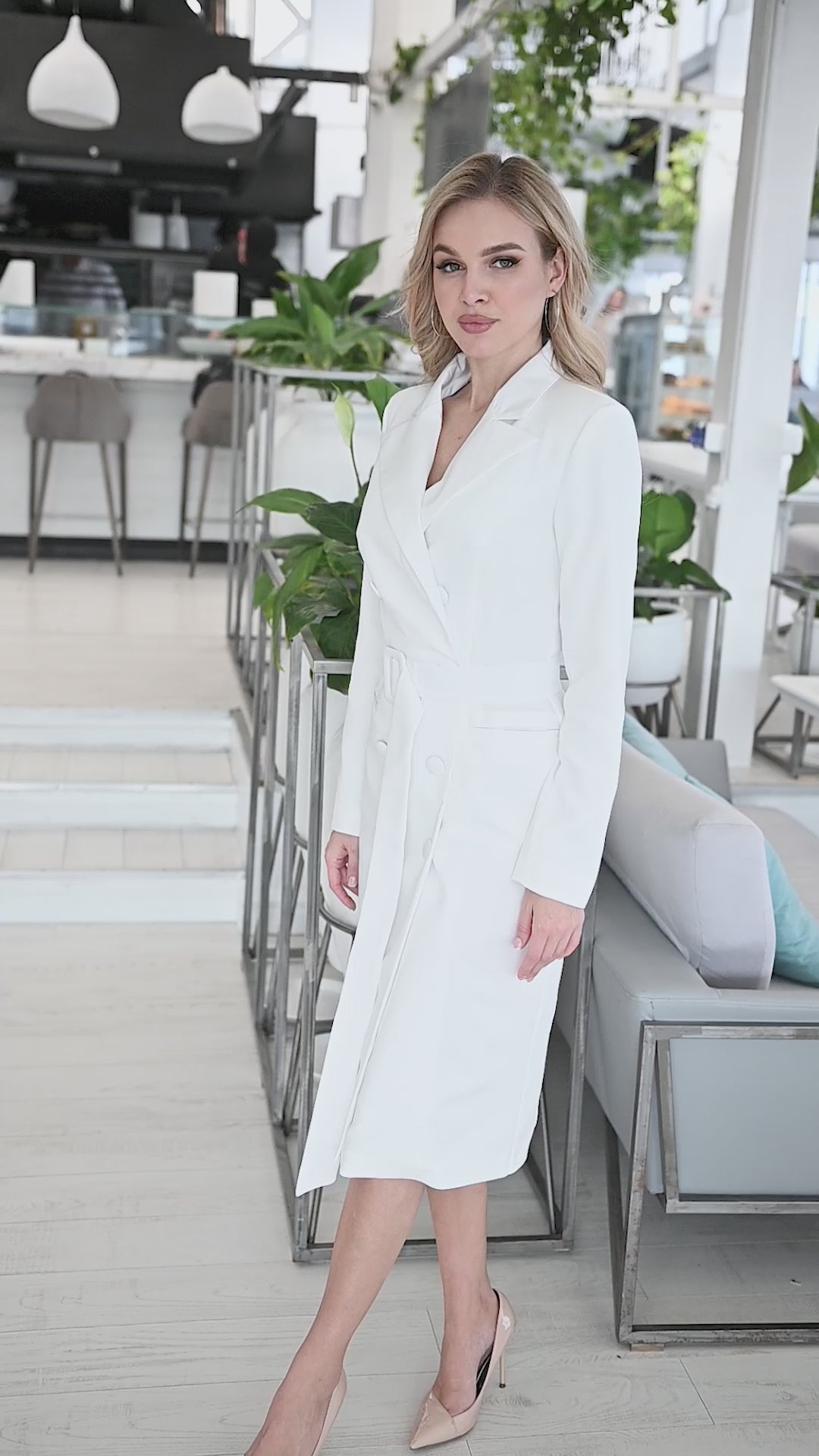 White Belted Double Breasted Blazer Dress (article C282)