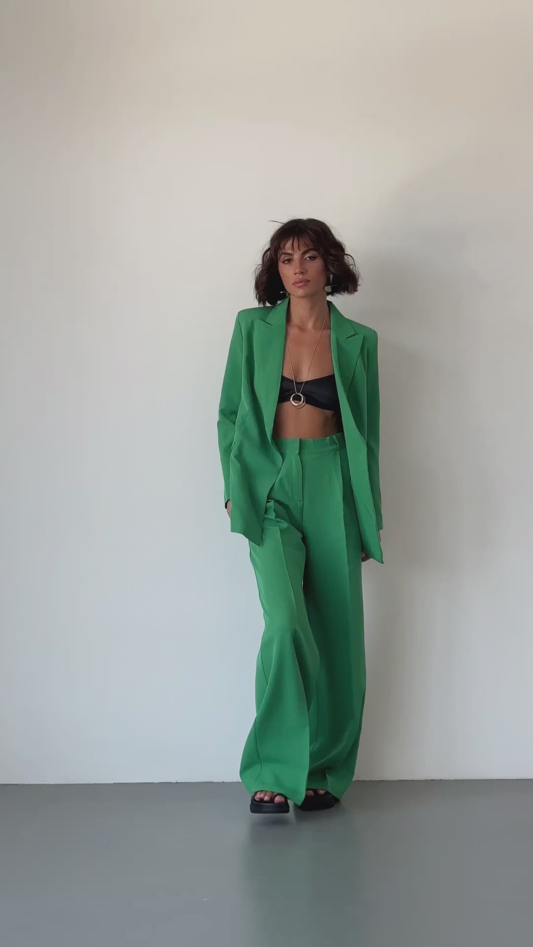 Green SINGLE-BREASTED WIDE-LEG SUIT 2-PIECE (ARTICLE C347)