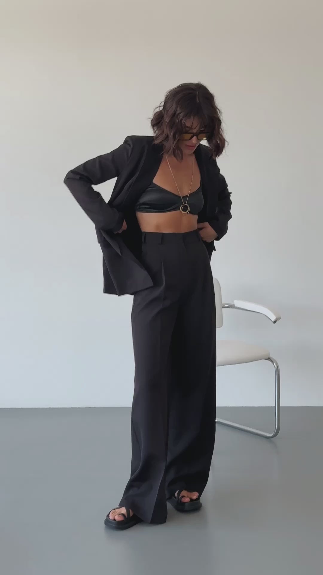 Black SINGLE-BREASTED WIDE-LEG SUIT 2-PIECE (ARTICLE C347)