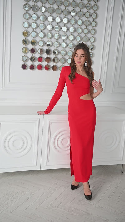 Red One-Shoulder Maxi Dress (article C363)
