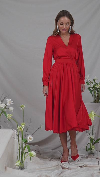 Red MIDI LONG SLEEVE DRESS (ARTICLE C393)