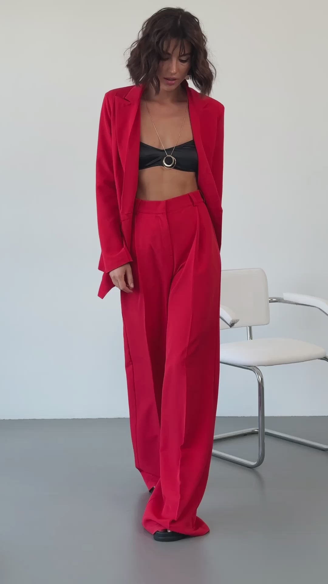 Red single-breasted wide-leg suit 2-piece (article C347)