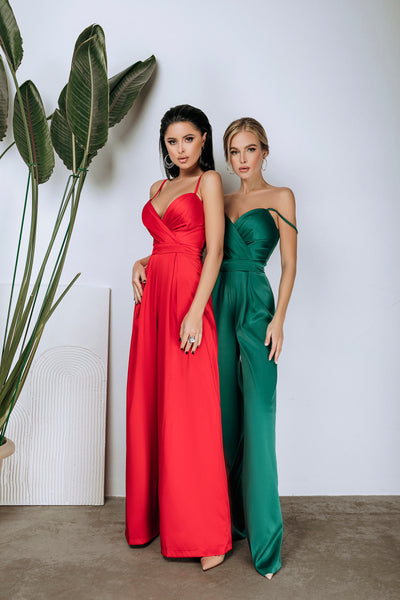 Red SATIN WIDE-LEG JUMPSUIT (ARTICLE C314)