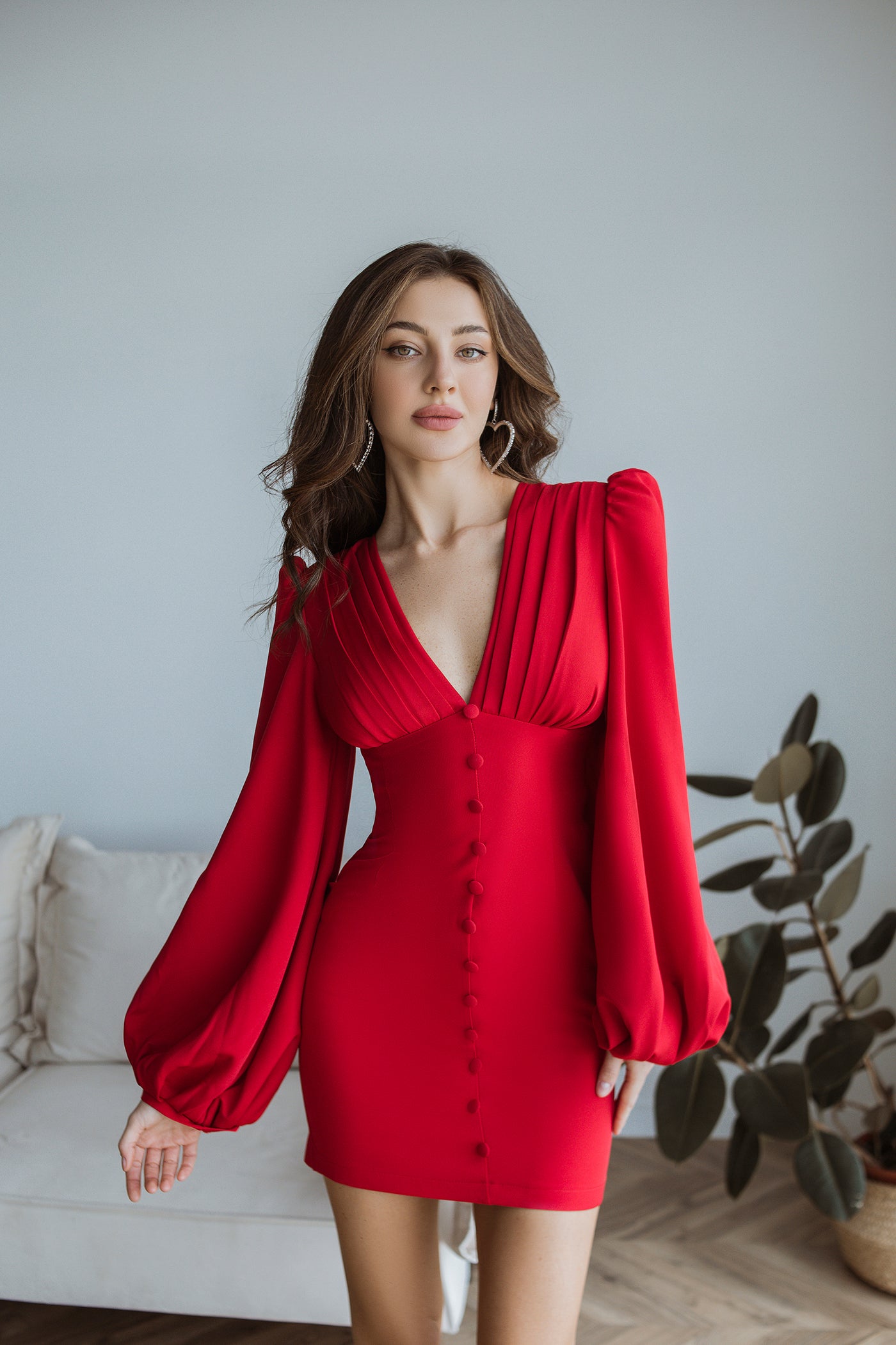 Red BACKLESS PUFF SLEEVE MINI DRESS (ARTICLE C350)
