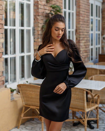 Black Satin Puff-Sleeve Mini Dress (article 257/1)