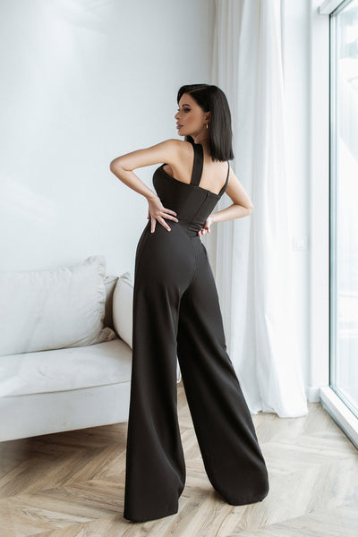 Black Cross-Neck Sleeveless Jumpsuit (article C355)