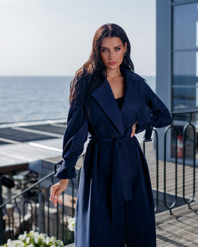 Navy BELTED TRENCH COAT (ARTICLE 202)