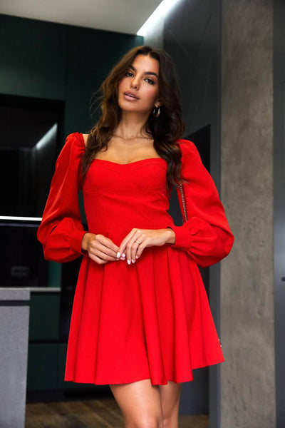 Red Backless Puff Sleeve Mini Dress (article 403)