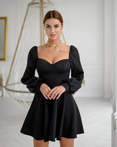 Black BACKLESS PUFF SLEEVE MINI DRESS (ARTICLE 403)