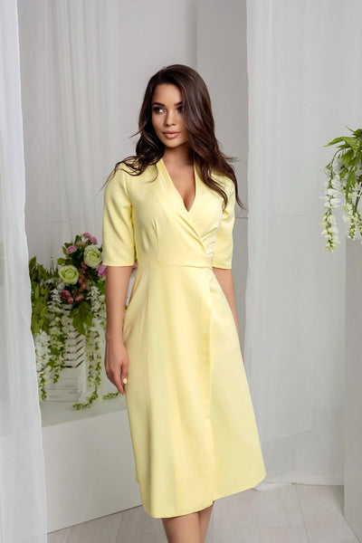 Yellow Wrap Short Sleeve Midi Dress (article 105)