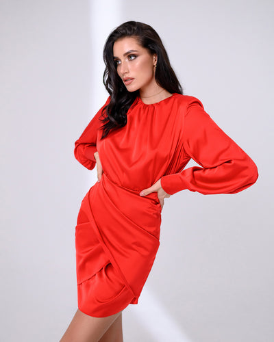 Red Silk Puff Sleeve Mini Dress (article 325)