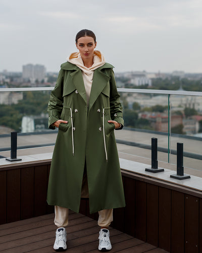 Green Lined double-breasted trench coat (article 1000)