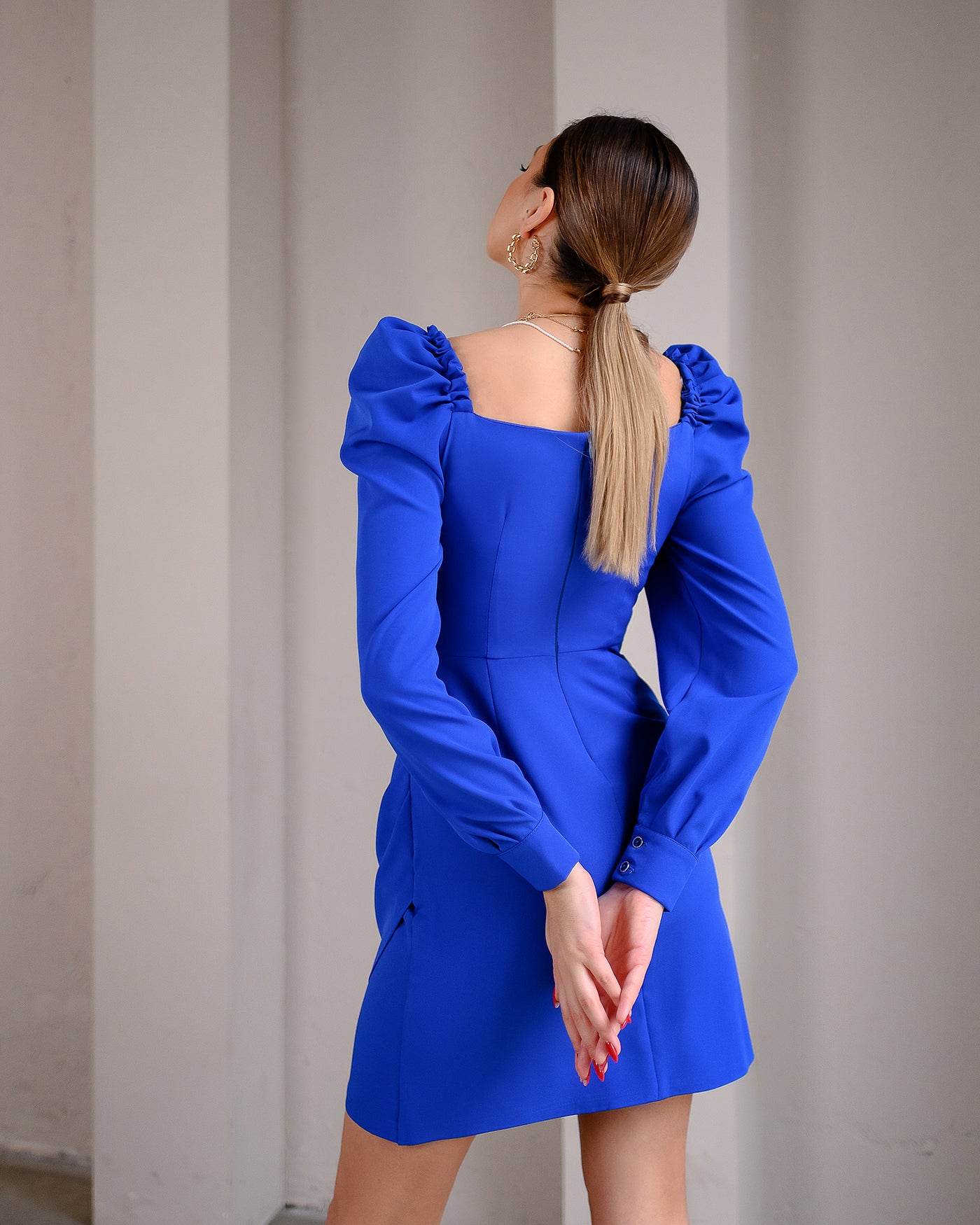 Blue Puff-Sleeve Mini Dress (article 272)