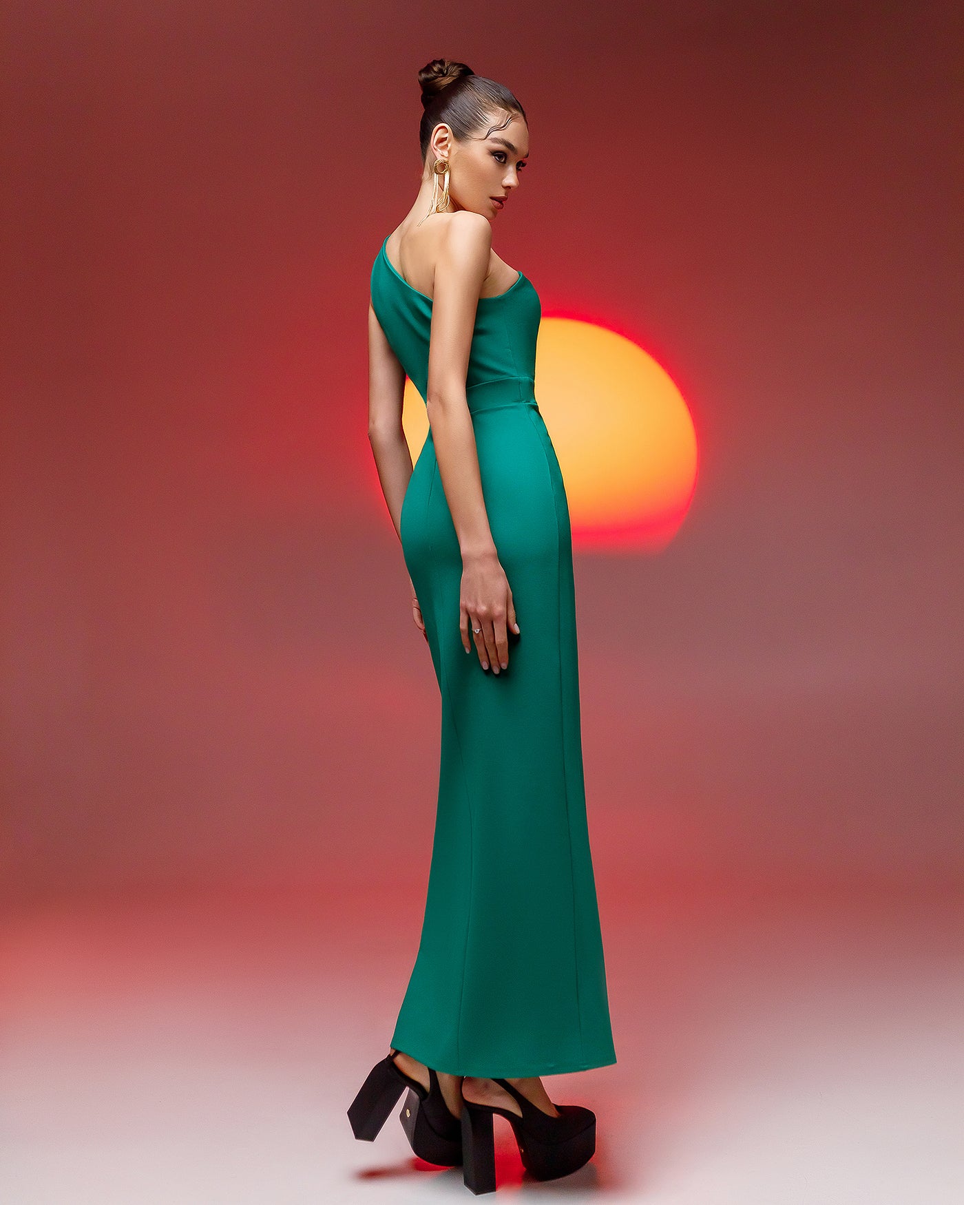 Green ONE-SHOULDER CUT-OUT MAXI DRESS (ARTICLE 366)