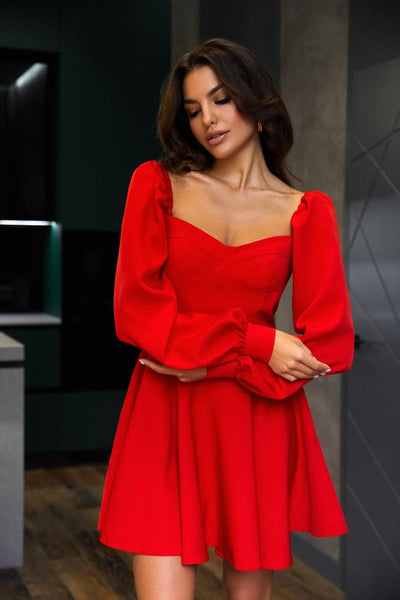Red Backless Puff Sleeve Mini Dress (article 403)