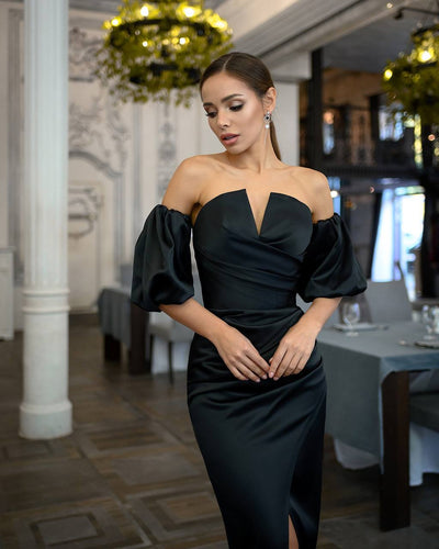 Black PUFF-SLEEVE MIDI DRESS (ARTICLE 289)