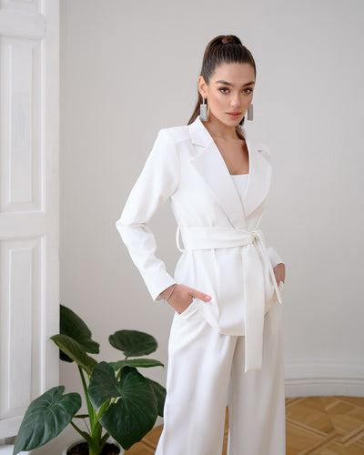 White Belted Wide-Leg Suit 3-Piece (article 235)