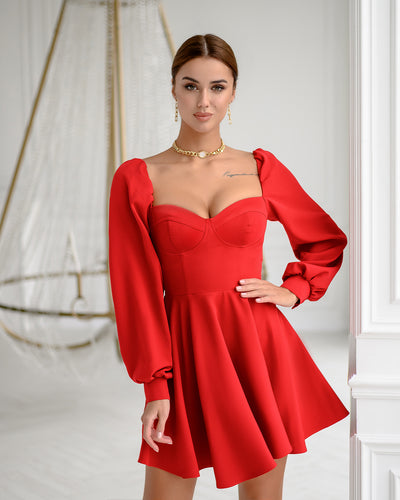 Red Backless Puff Sleeve Mini Dress (article 403)