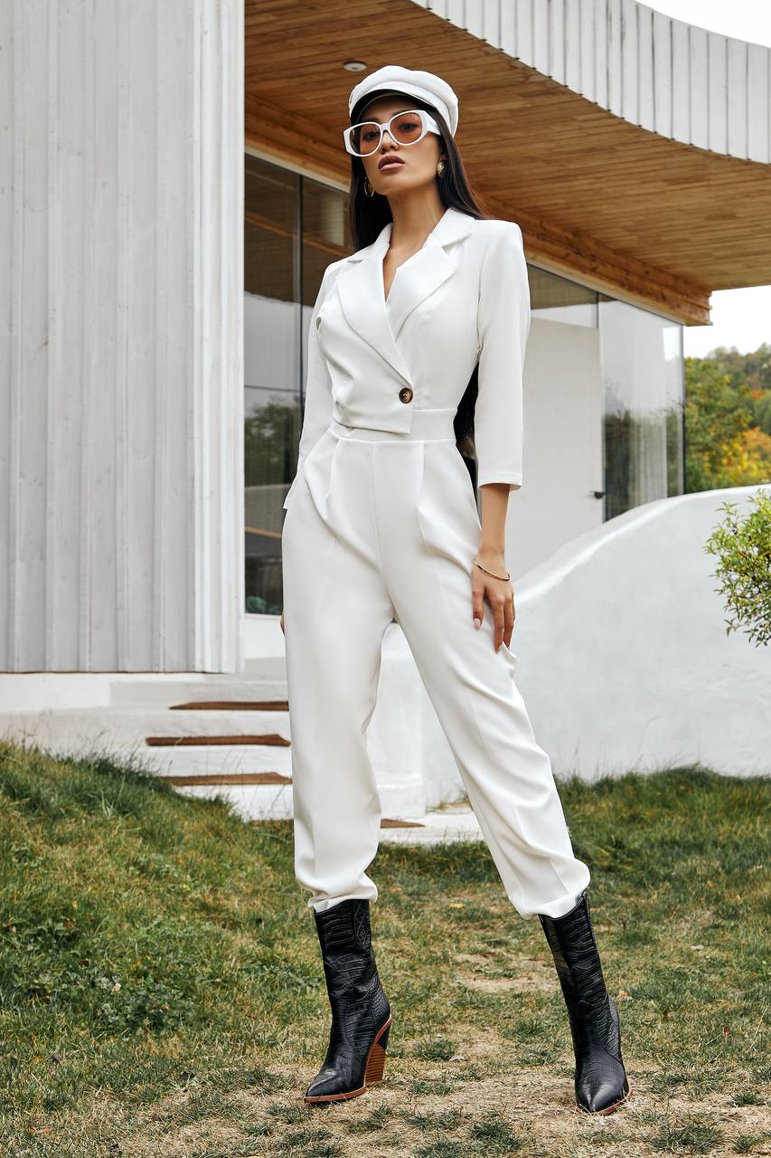 White Formal One-Button Jumpsuit (article 037)