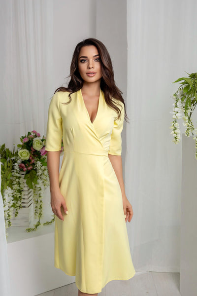 Yellow Wrap Short Sleeve Midi Dress (article 105)