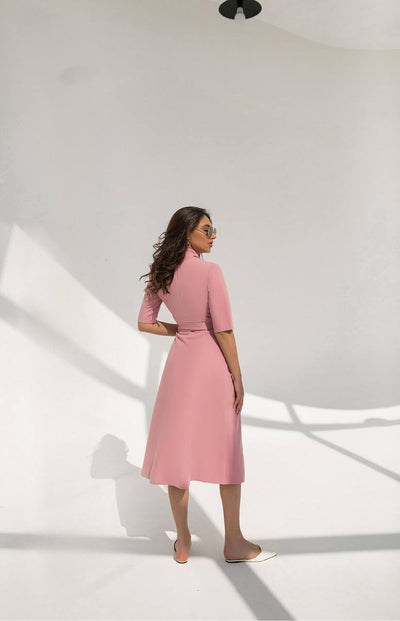 Dusty Pink Wrap Short Sleeve Midi Dress (article 105)