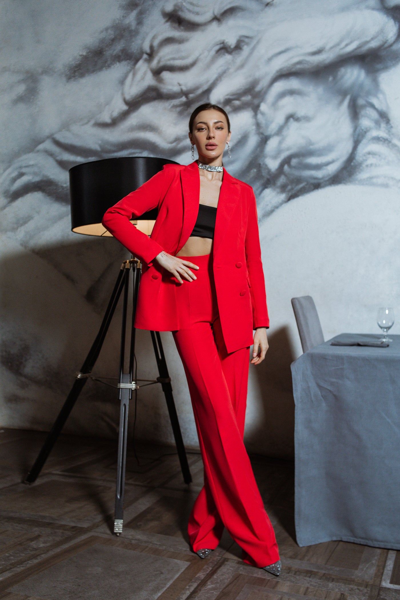 Red BELTED DOUBLE BREASTED SUIT 2-PIECE (ARTICLE C273)