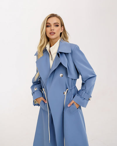 Blue LINED DOUBLE-BREASTED TRENCH COAT (ARTICLE 1000)