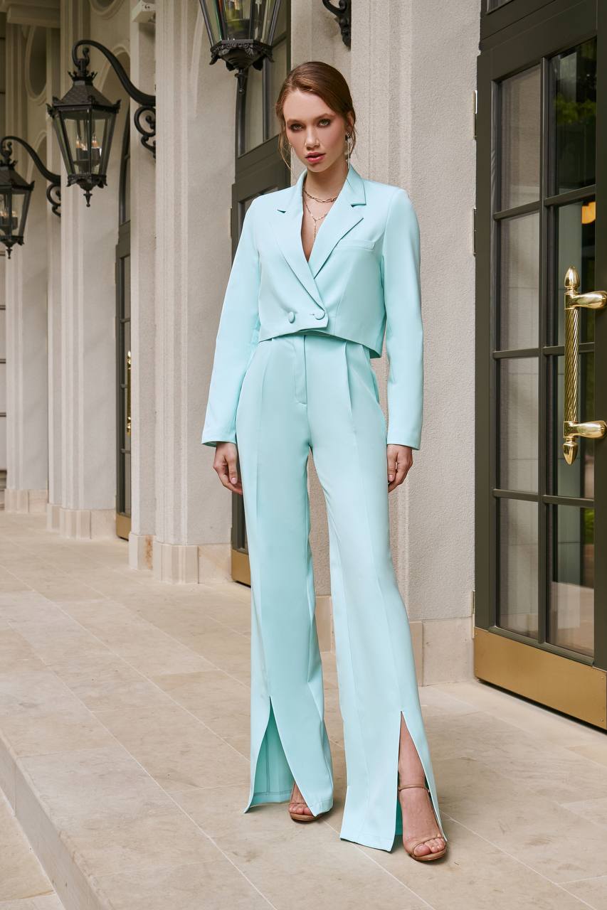 Tiffany-Blue Crop Jacket Suit 2-Piece (article 334)