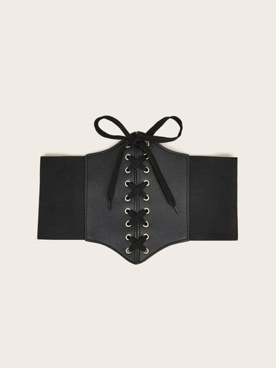 Black lace-up corset belt