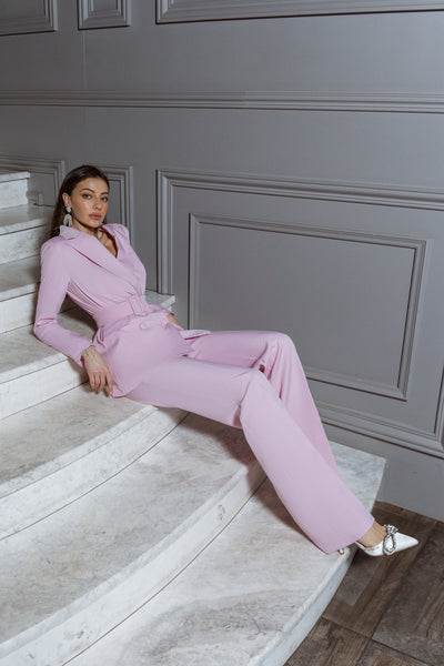 Light pink BELTED DOUBLE BREASTED SUIT 2-PIECE (ARTICLE C273)
