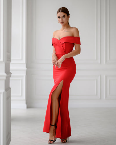 Red OFF-THE-SHOULDER MAXI DRESS (ARTICLE 321)