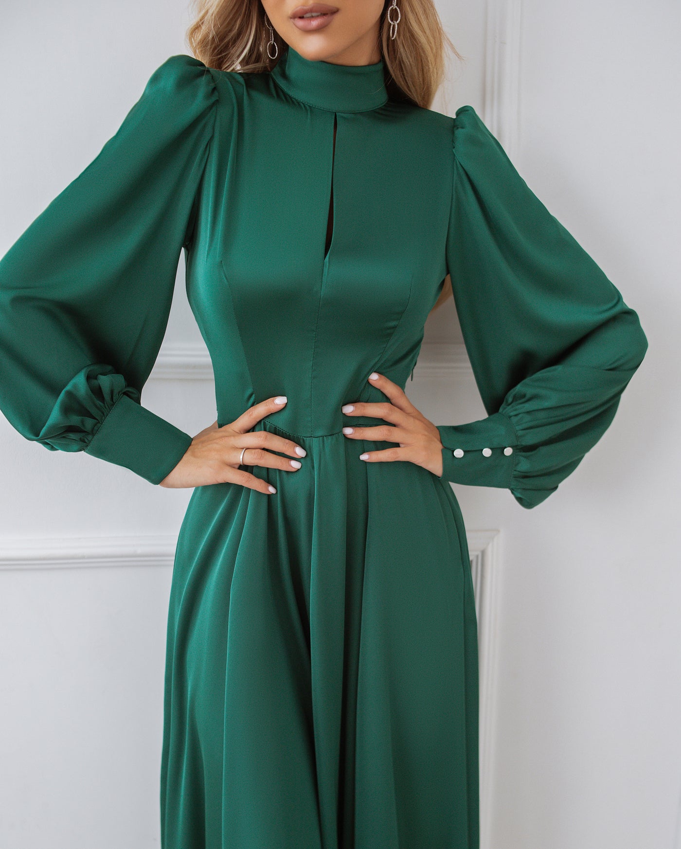 Emerald Silk Long Sleeve Maxi Dress (article C323)