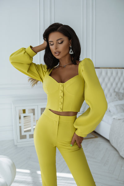 Lime Green SWEETHEART TOP & FLARED PANTS 2-PIECE SET (ARTICLE C379)