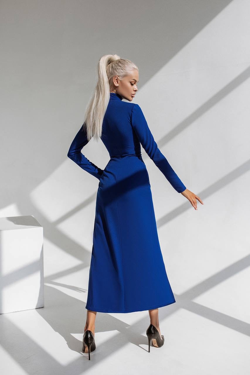 Blue  High Neck Side-Slit Midi Dress (article C359)