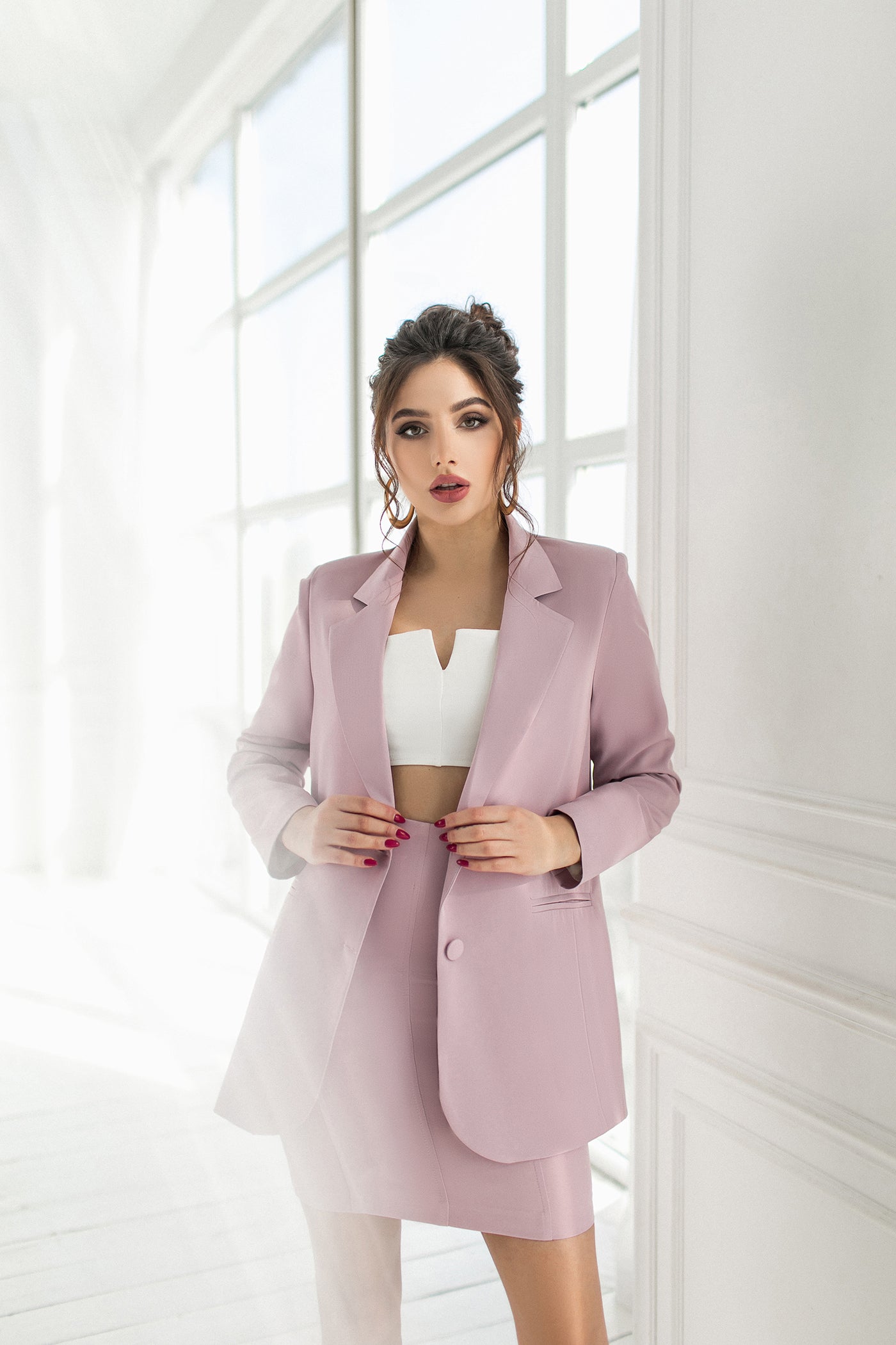 Dusty pink Two-piece suit: lined jacket and skirt (article 283)