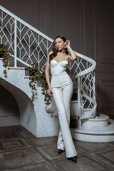 White VEGAN LEATHER FLARED PANTS (ARTICLE C401)