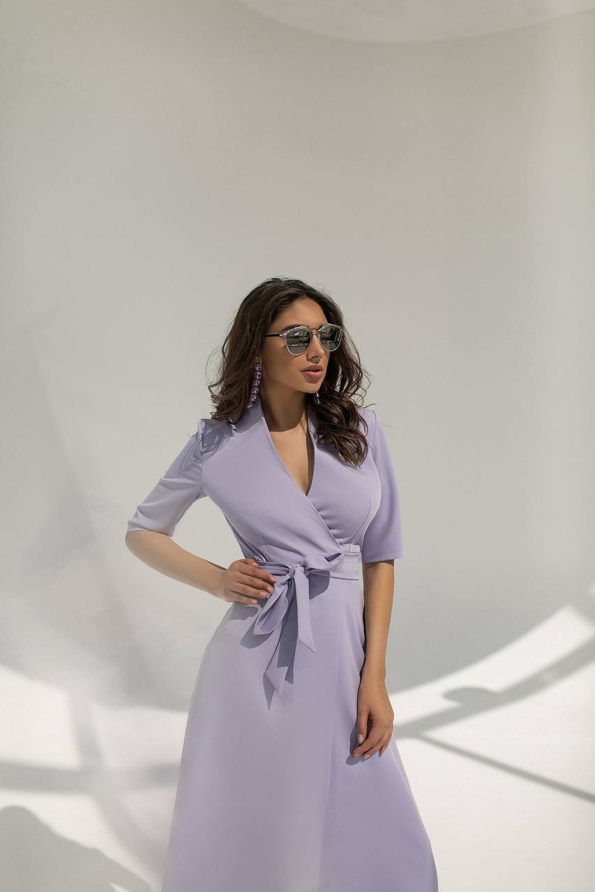 Lavender Wrap Short Sleeve Midi Dress (article 105)