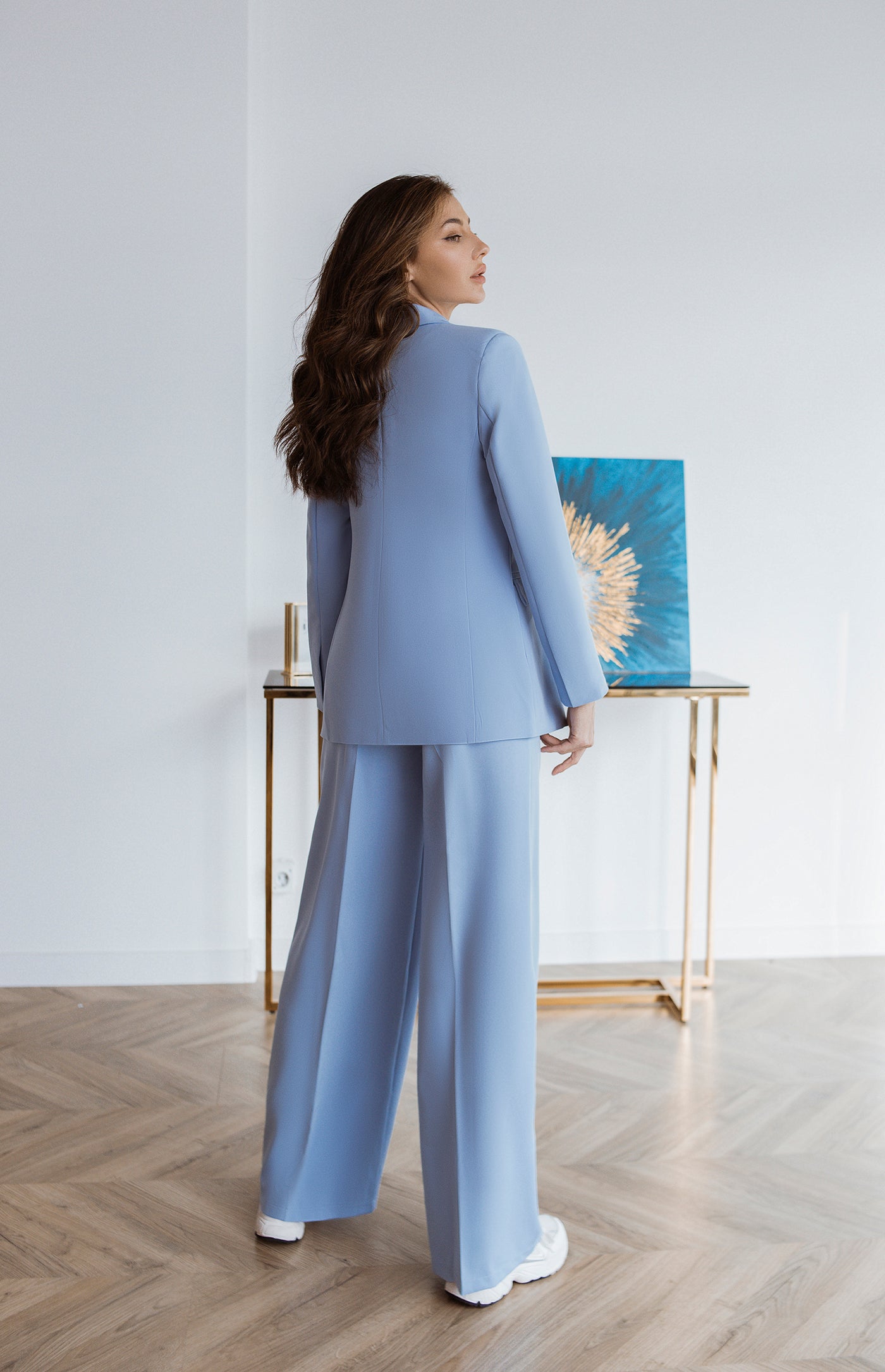 Sky-blue SINGLE-BREASTED WIDE-LEG SUIT 2-PIECE (ARTICLE C347)