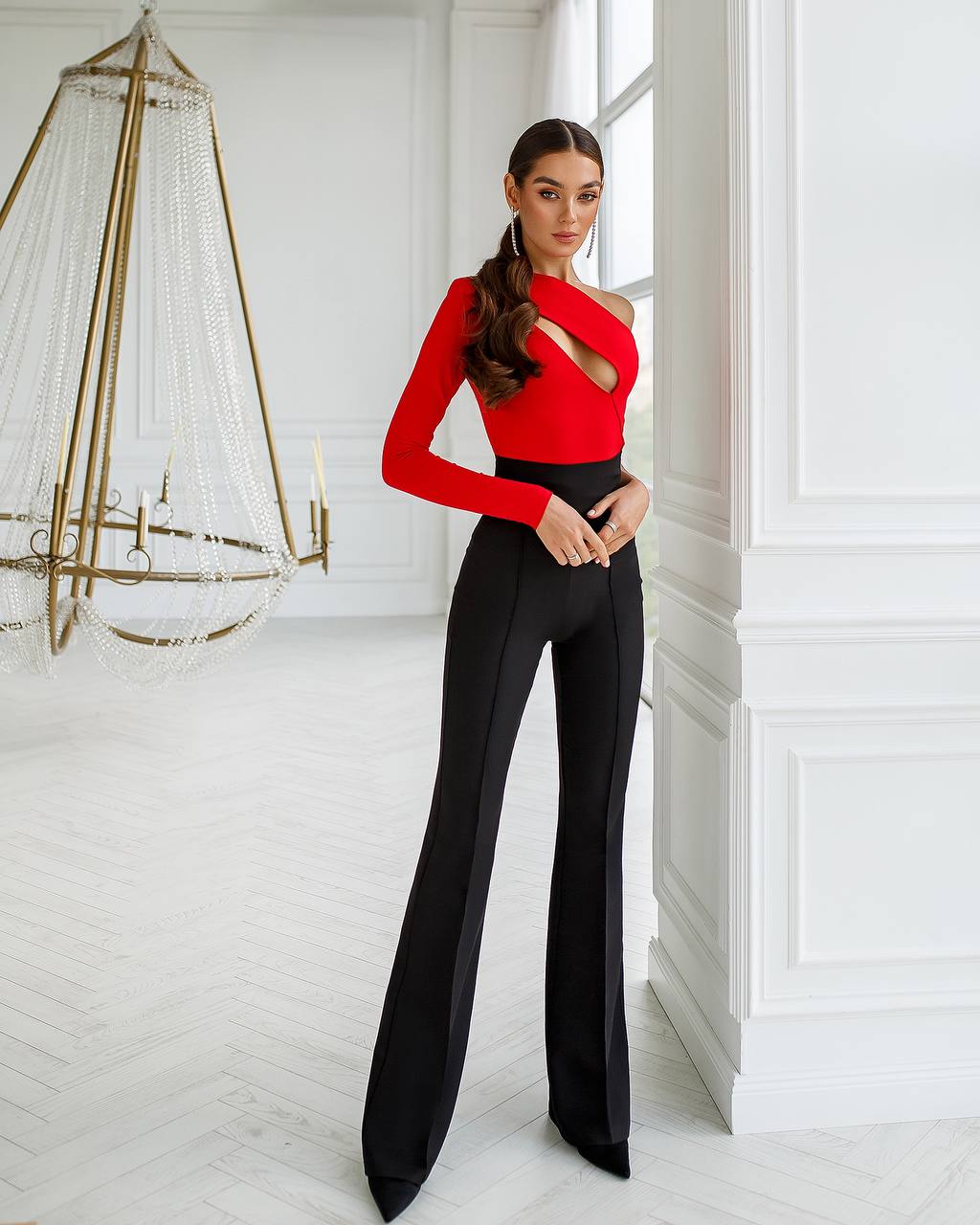 Red ONE-SHOULDER CUT-OUT TOP (ARTICLE 358)