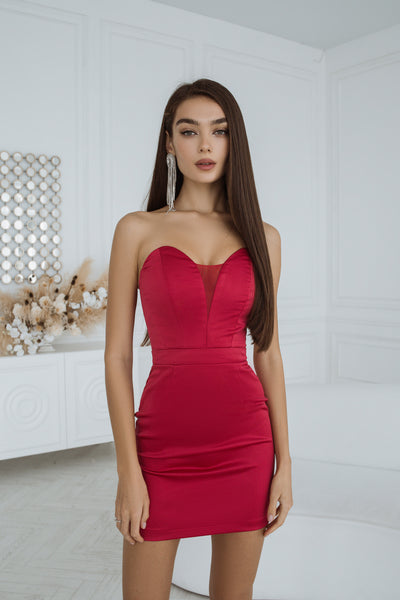 Red  Sweetheart Corseted Mini Dress (article C352)