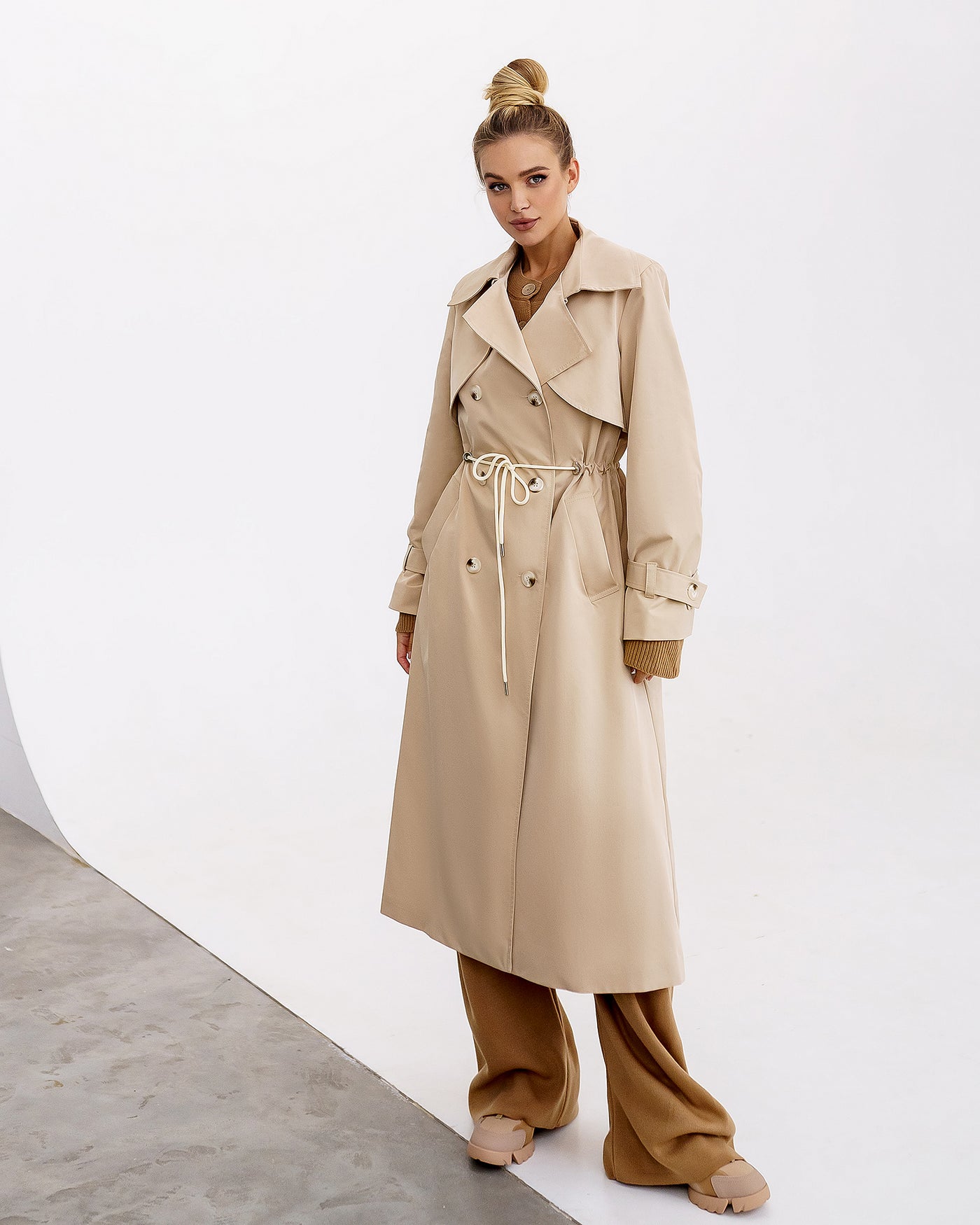 Beige LINED DOUBLE-BREASTED TRENCH COAT (ARTICLE 1000)