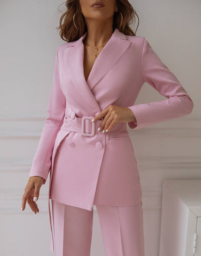Light pink BELTED DOUBLE BREASTED SUIT 2-PIECE (ARTICLE C273)